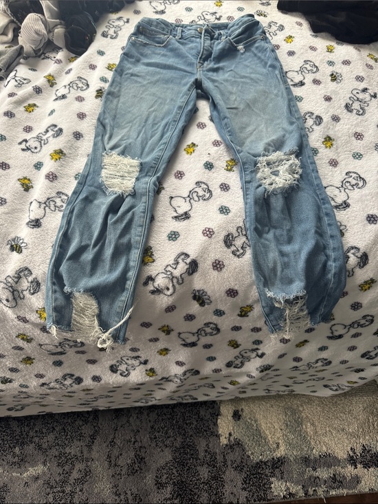 Good American Denim - Good American Light Blue Distressed Boyfriend Jeans